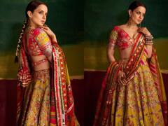 Kangana Ranaut Pics: 'तेजस' की रिलीज से पहले कंगना रनौत पर चढ़ा नवरात्रि का खुमार, मल्टीकलर लहंगे में यूं इतराती नजर आईं एक्ट्रेस