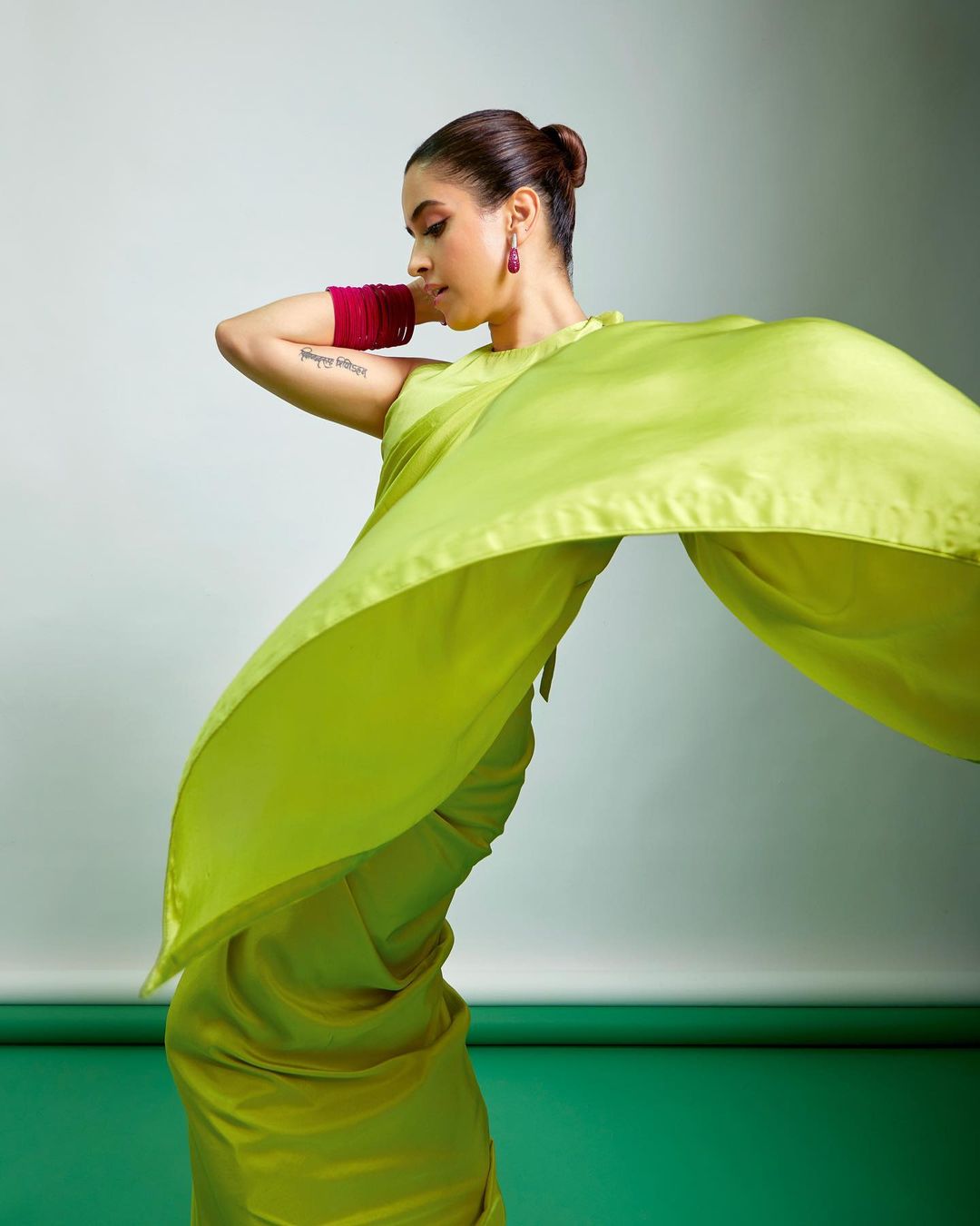 Sanya Malhotra dazzles in a striking lime green saree