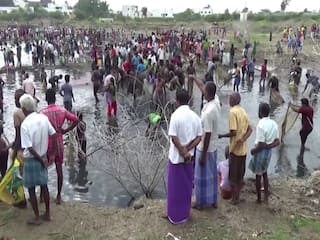 Fishing festival near Dindigul people caught fish with interest TNN திண்டுக்கல் அருகே களைகட்டிய மீன் பிடி திருவிழா...ஆர்வத்துடன் மீன்களை பிடித்த பொதுமக்கள்