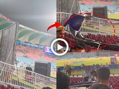 VIDEO: LIVE मॅचवेळी प्रेक्षक गॅलरीत भलं मोठं होर्डिंग कोसळलं, विश्वचषक सामनादरम्यान भीषण दुर्घटना टळली