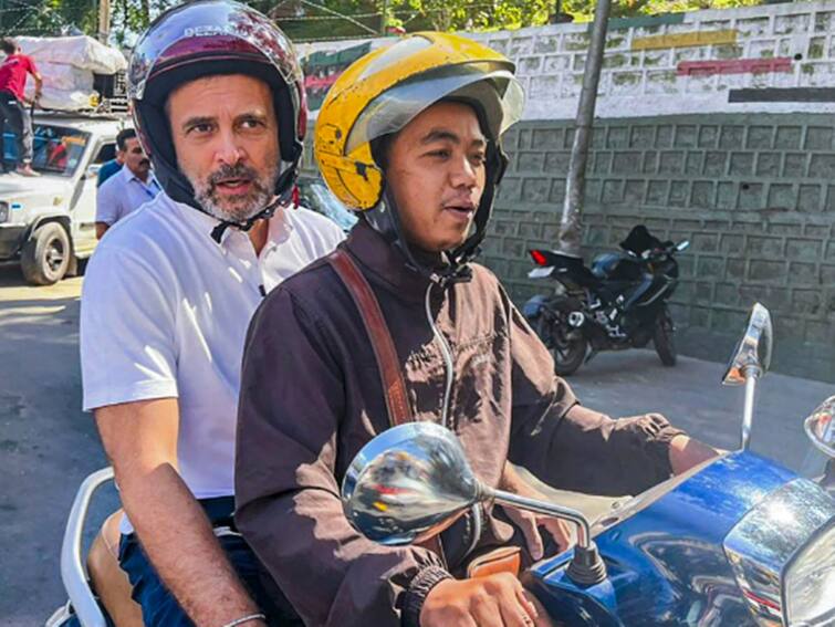 Rahul Gandhi In Mizoram Rides Pillion On Scooter Taxi In Aizawl Watch Video Congress Mizoram Election 2023 Rahul Gandhi Rides Pillion On Scooter Taxi In Aizawl, Praises Mizoram's Traffic Discipline — WATCH