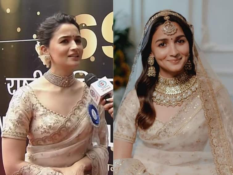 National Film Awards Ceremony 2023 Alia Bhatt Re Wears Wedding Sari photo viral on social media Alia Bhatt: लग्नातील साडी नेसून आलिया पोहोचली राष्ट्रीय पुरस्कार सोहळ्याला; लूकची सोशल मीडियावर होतीये चर्चा!