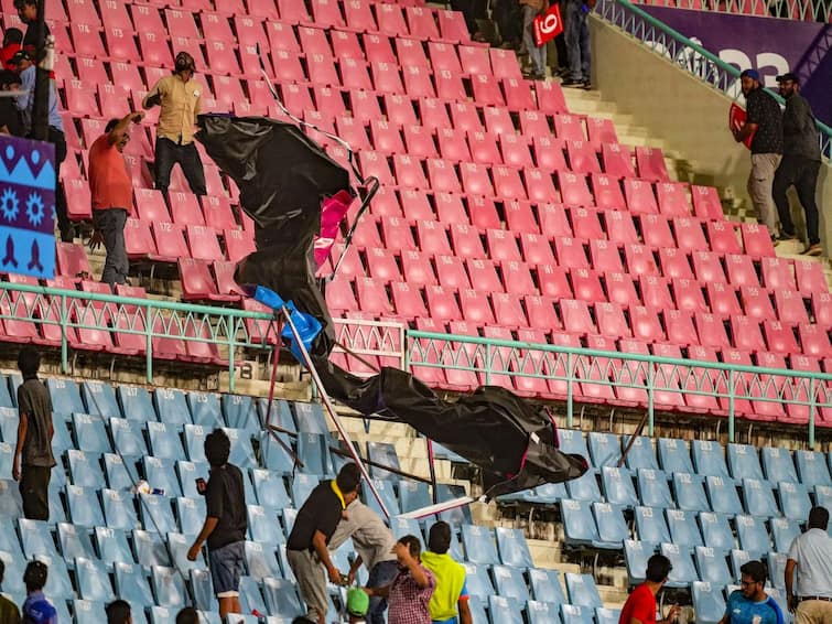 Hoardings Fall From Ekana Stadium Roof In Lucknow As Storm Halts Play During AUS vs SL World Cup 2023 Match, Video Viral