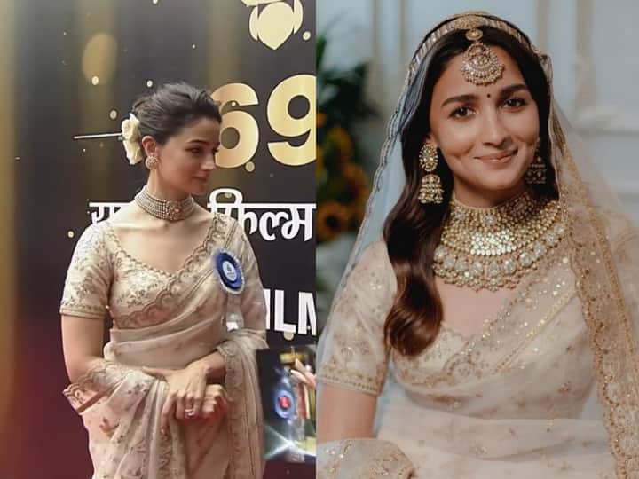 69th National Film Awards gangubai kathiawadi best actress award alia bhatt wear her wedding saree look 69th National Film Awards: नेशनल अवॉर्ड लेने पहुंचीं आलिया भट्ट ने पहनी पुरानी साड़ी, रिपीट किया अपनी शादी का जोड़ा