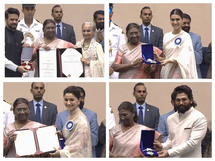 The 69th National Film Awards was held at Vigyan Bhawan in New Delhi on Tuesday. Alia Bhatt, Kriti Sanon, Allu Arjun, and other winners were conferred with the awards by President Droupadi Murmu.