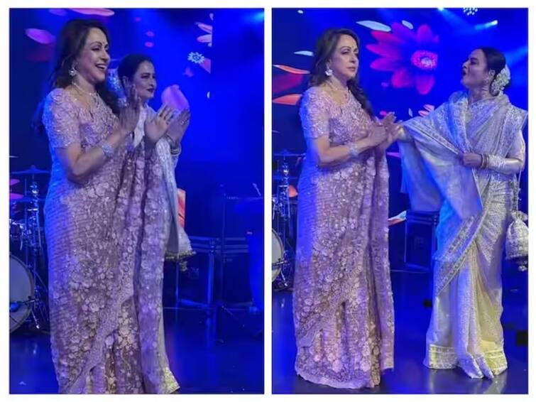 Viral video of Rekha dancing on Kya Khoob Lagti Ho song dedicated to Hema Malini on her birthday Hema-Rekha: 'কেয়া খুব লগতি হো...' জন্মদিনে হেমা মালিনীকে ডেডিকেট করে নাচ রেখার, ভাইরাল ভিডিও