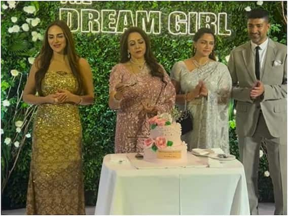 Hema Malini 75th Birthday Celebration Dream Girl Cut Cake Dharmendra And Esha Deol Ahana Deol