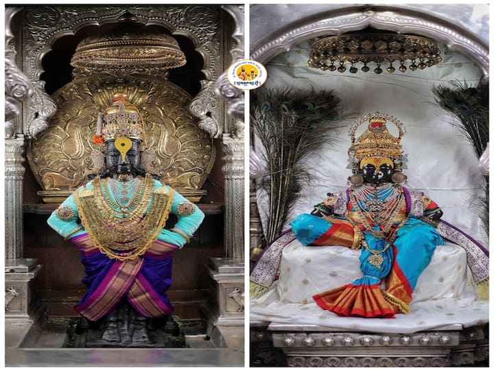 Navaratri 2023 Pandharpur : आज चौथ्या माळेला श्री विठ्ठल रुक्मिणी मंदिरात रुक्मिणी मातेची पूजा सरस्वती रूपात बांधण्यात आली. नवरात्रीच्या निमित्ताने वेगवेगळ्या रुपात पूजा बांधण्यात येत आहे.