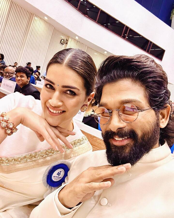 కృతి సనన్ తో ‘తగ్గేదే లే‘ అంటున్న అల్లు అర్జున్. Photo Credit: Allu Arjun/instagram