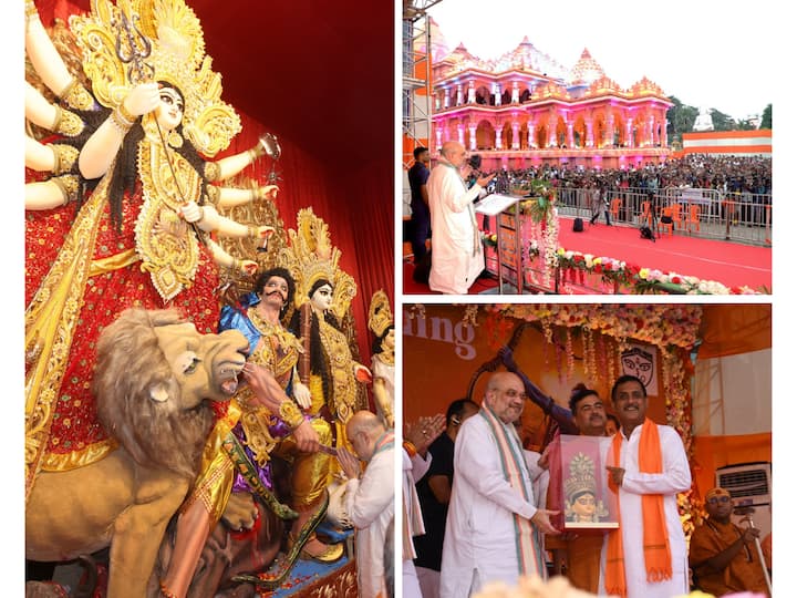 Union Minister Amit Shah inaugurated a Shri Ram Temple-themed Durga Puja pandal in Santosh Mitra Square, Sealdah, West Bengal