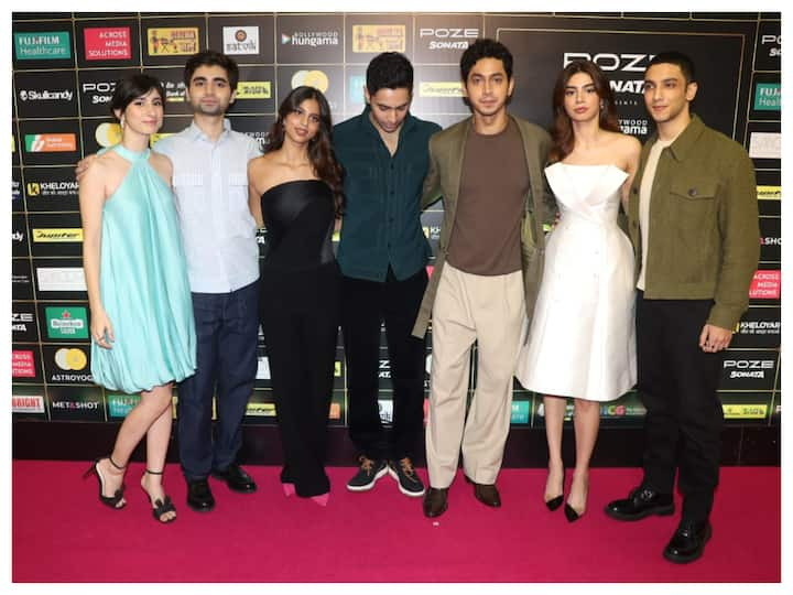 The entire cast of 'The Archies', including Khushi Kapoor, Agastya Nanda, Suhana Khan, came together for an event as the first song from their film was released on Thursday.