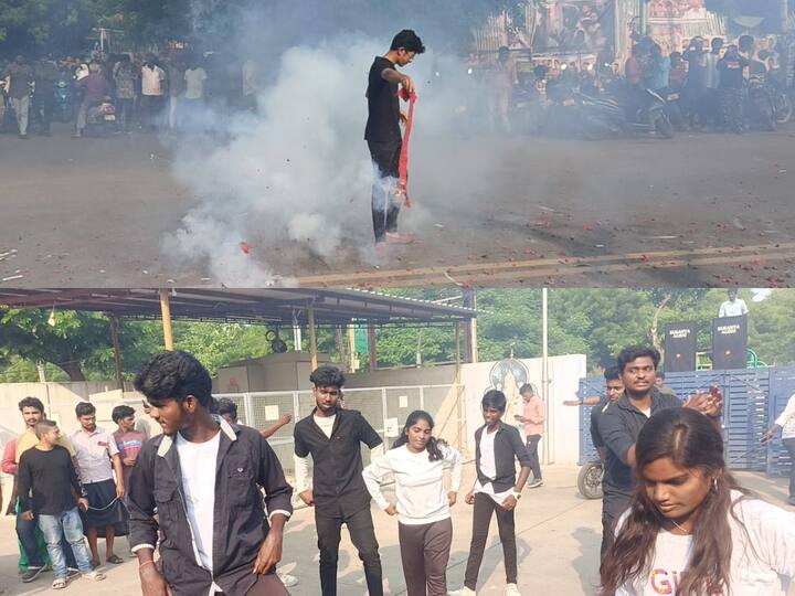 சோனா மீனா திரையரங்கில் விஜய் ரசிகர்கள் நடனமாடிய போது திரையரங்கில் பணிபுரிக்கூடிய பணியாளர்கள் இங்கு நடனம் ஆடக்கூடாது என கட்டுப்பாடு விகித்தனர்.  இருப்பினும், விஜய் ரசிகர் ஒருவர் கையில் பட்டாசுகளை வைத்து வெடித்தார்.