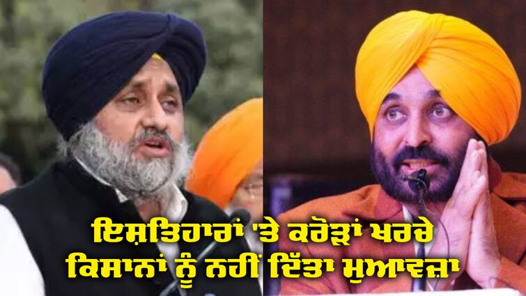 Akali Dal raised questions on non-lifting of paddy Paddy Lifting: ਮਾਨ ਸਰਕਾਰ ਝੂਠੇ ਦਾਅਵਿਆਂ ਦੇ ਇਸ਼ਤਿਹਾਰਾਂ 'ਤੇ ਖਰਚ ਰਹੀ ਕਰੋੜਾਂ ਰੁਪਏ, ਪਰ ਕਿਸਾਨਾਂ ਨੂੰ ਨਹੀਂ ਦੇ ਸਕੀ ਮੁਆਵਜ਼ਾ : ਬਾਦਲ