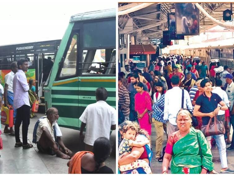 Continues leave in tamilnadu people leaving for hometowns overcrowded buses trains Special Bus: 4 நாட்கள் தொடர் விடுமுறை; சொந்த ஊர்களுக்கு படையெடுக்கும் மக்கள் - நிரம்பி வழியும் பேருந்துகள், ரயில்கள்