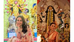 Mimi Chakraborty: প্রতিমা আসতেই মণ্ডপে হাজির, ঢাক বাজিয়ে, গল্পে-আড্ডায় পুজো শুরু মিমির