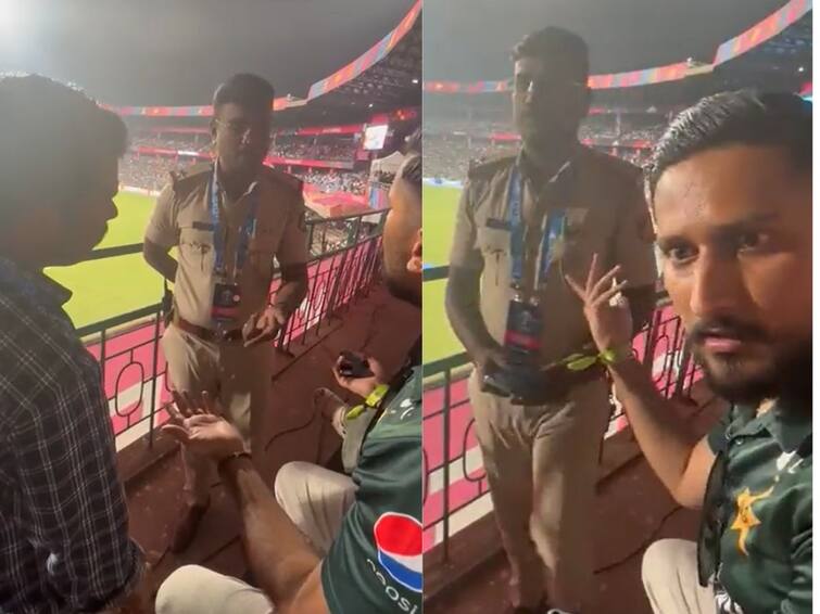 World Cup 2023 pakistan zindabad controversy in pak vs aus world cup 2023 match at bengaluru viral video वर्ल्ड कप दरम्यान नवा वाद? 'पाकिस्तान जिंदाबाद म्हणू नका!', चाहत्यांना पोलिसांनी रोखलं, व्हायरल व्हिडीओनं लक्ष वेधलं