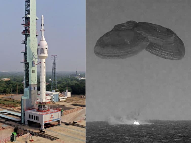 Gaganyaan Mission first Test successfully done by isro at sriharikotta Gaganyaan Mission Test: நெத்தி அடி..! ககன்யான்  திட்டத்தின் முதல் பரிசோதனை வெற்றி -  எஸ்கேப் மாட்யூல் பத்திரமாக கடலில் தரையிறக்கம் - இஸ்ரோ