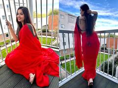 Pujita Ponnada: రెడ్ శారీలో పూజిత- ఫారిన్ లో అందాల కనువిందు