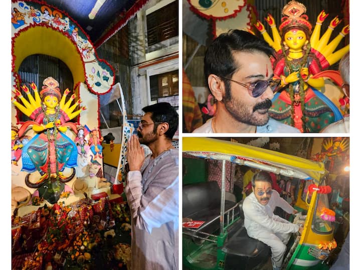 Bengali Actor Prosenjit Chatterjee performs Anjali on the occasion of Maha Ashtami at Hazra Park Durgotsab.