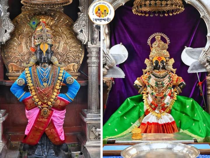Navratri 2023 Pandharpur : नवरात्र निमित्त आज आठव्या माळेला रुक्‍मिणी मातेची  दुर्गादेवी पोषाखात पूजा बांधण्यात आली तर विठुराया पारंपारिक दागिन्यात सजला.
