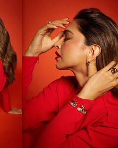 Deepika Padukone Photos : சிவப்பு உடையில் சிலை போல் மிளிரும் நடிகை தீபிகா படுகோன்..!