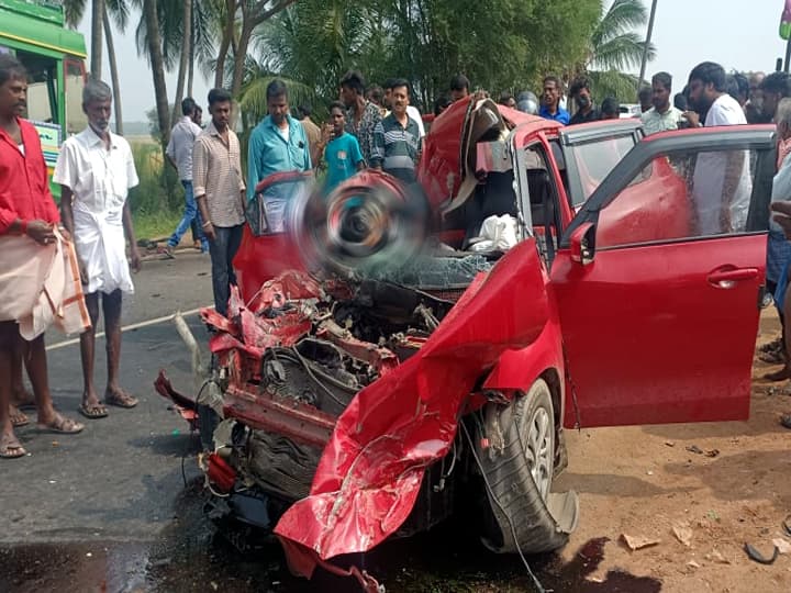 A man was crushed to death in an accident where a truck collided with a car near Chinnamanur Accident: சின்னமனூர் அருகே கார் மீது லாரி மோதிய விபத்து.. ஒருவர் உயிரிழப்பு, 3 பேர் படுகாயம்!