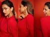 Deepika Padukone Photos : சிவப்பு உடையில் சிலை போல் மிளிரும் நடிகை தீபிகா படுகோன்..!