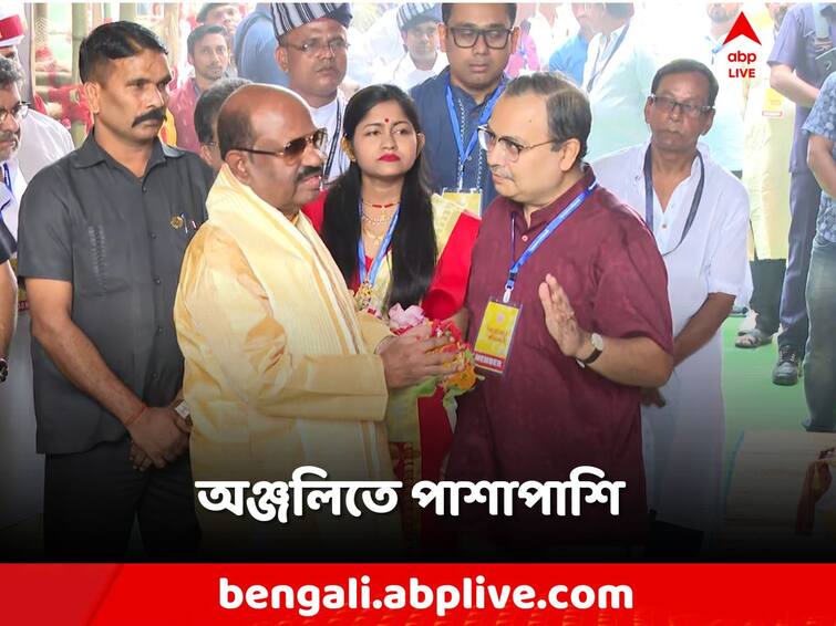 Durga puja 2023, WB Governor CV Anand Bose offered anjali at Kunal Ghosh's Community Puja, Sukia Street Durga puja 2023: কুণাল ঘোষের পাড়ার পুজোয় অঞ্জলি রাজ্যপালের, হল আলাপচারিতাও