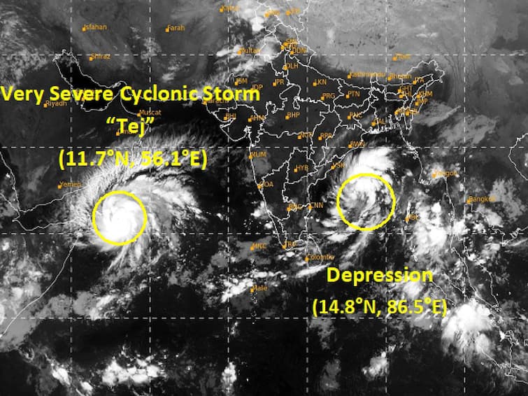 Cyclone Tej which is in the Arabian Sea will strengthen into a very intense storm today, according to the Meteorological Department Tej Cyclone: மக்களே.. இன்று மாலைக்குள் அதி தீவிர புயலாக மாறும் தேஜ் புயல்! மீனவர்களுக்கு கடும் எச்சரிக்கை