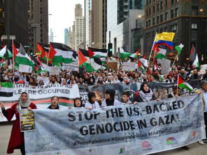 Tens of thousands of pro-Palestinian protesters march in Chicago, Illinois, United States to a show of solidarity for Palestine and to demand an immediate end to Israel's attacks of Gaza. (Image Credit: Getty Images)