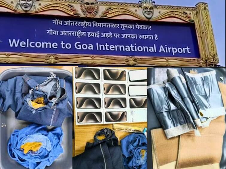 Goa crime news 28 iphone and Gold seize on GOA MOPA AIRPORT gold smuggling crime marathi news Goa Airport : बॅगमध्ये 28 आयफोन आणि पँटमध्ये सुमारे 4 कोटींचं सोनं, दुबईहून तस्करी करणाऱ्या तीन जणांना अटक जप्त; मोपा विमानतळावर मोठी कारवाई