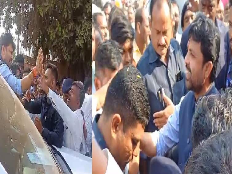 Maratha Reservation protestor gherao to Cabinet minister Sanjay Bansode at Latur Maharashtra Maratha Reservation : लातूर: मराठा आरक्षण आंदोलक आक्रमक, कॅबिनेट मंत्री संजय बनसोडे यांचा ताफा अडवला
