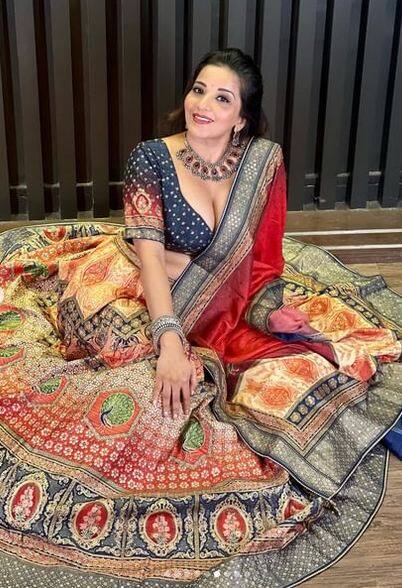 ਆਪਣੀਆਂ ਤਾਜ਼ਾ ਤਸਵੀਰਾਂ ਵਿੱਚ ਮੋਨਾਲੀਸਾ ਨੇ ਨੀਲੇ ਅਤੇ ਲਾਲ ਰੰਗ ਦੇ ਪ੍ਰਿੰਟ ਵਿੱਚ ਲਹਿੰਗਾ-ਚੋਲੀ ਪਹਿਨੀ ਹੋਈ ਹੈ।