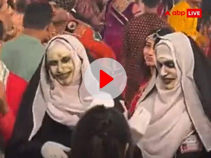 Navratri 2023 Nun Ghost Entered In Garba Pandal To Dance Viral Video गरबा पंडाल में घुसकर डांस करने लगीं दो 'भूतिया नन', इंटरनेट पर वायरल हुआ ये VIDEO