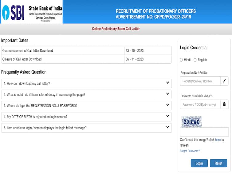 SBI PO Recruitment 2023 : Preliminary Exam Admit Card 2023 Out On sbi.co.in