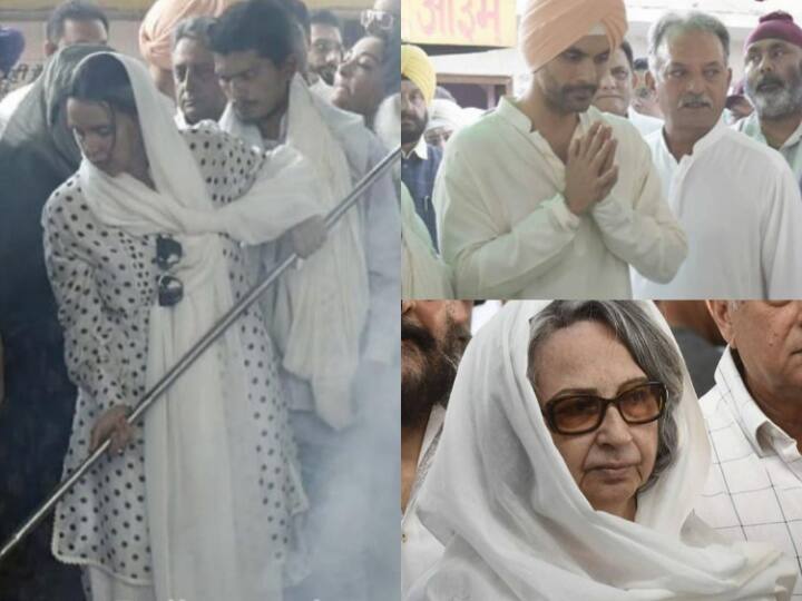 Bishan Singh Bedi funeral pics Angar Bedi Neha Dhupia Sharmila Tagore attended Bishan Singh Bedi Funeral: बिशन सिंह बेदी को बेटे अंगद ने नम आखों से दी अंतिम विदाई, बहू नेहा धूपिया ने निभाई ये जिम्मेदारी