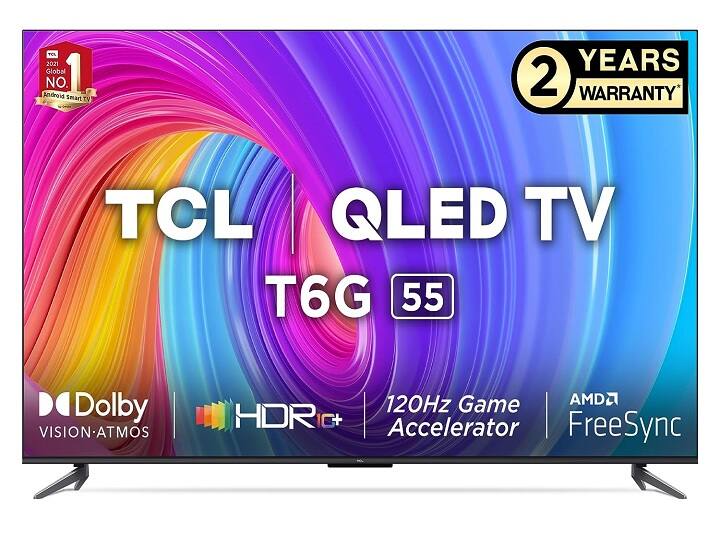TCL 4K Ultra HD Smart QLED : TCL के इस स्मार्ट टीवी की ओरिजनल प्राइस 1,21,990 रुपये है, जिसे आप केवल 35,990 रुपये में 70 प्रतिशत के डिस्काउंट पर खरीद सकते हैं. TCL स्मार्ट टीवी में नेटफ्लिक्स, जी5, गूगल सर्विस एप्लीकेशन, गूगल प्ले स्टोर, प्राइम वीडियो, हॉटस्टार, और सन NXT जैसे OTT प्लेटफॉर्म का सपोर्ट मिलता है. TCL की ये स्मार्ट टीवी 55 इंच की है जिसमें OLED टेक्नोलॉजी दी गई है.