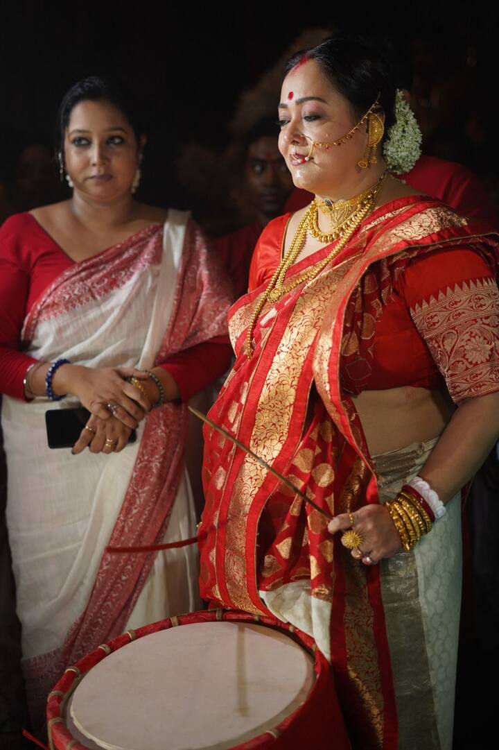 Bengali actress Aparajita Adhya was present at Hazra Park durgotsab today to participate in the rituals. (Image Source: PR Handout)