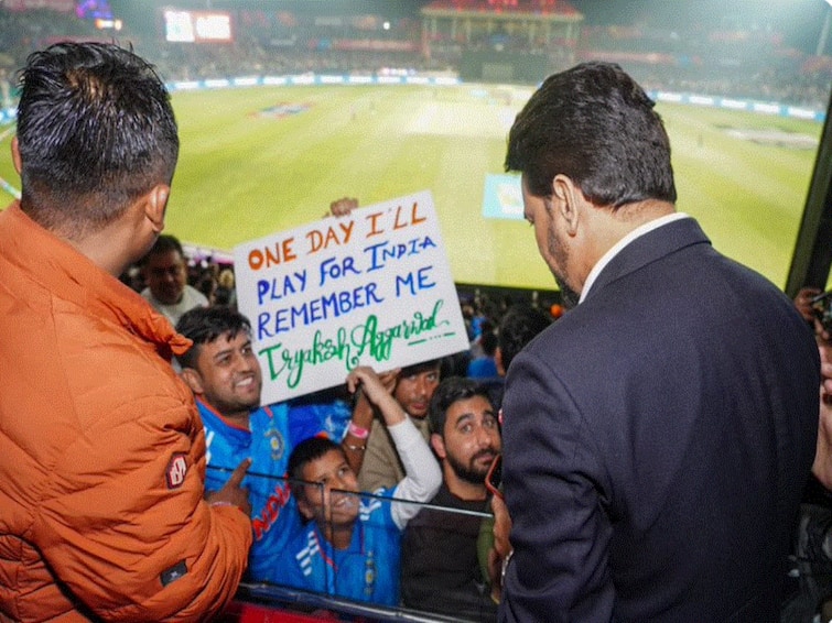 Boy Placard At India New Zealand Match Dharamsala Impresses Sports Minister Anurag Thakur Viral Post