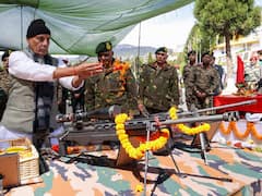 Rajnath Singh Performs 'Shastra Puja' With Army On Vijayadashmi, IAF Chief Visits Forces Near LoC — PICS