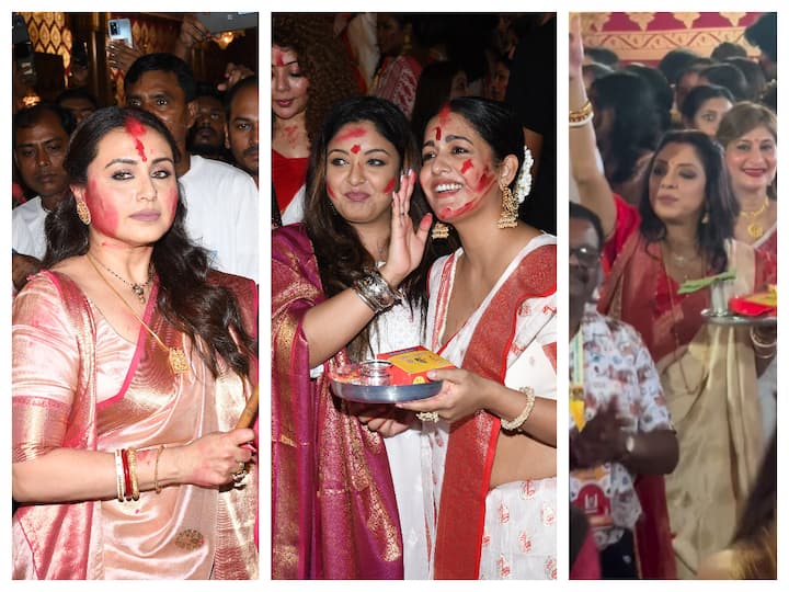 Celebrities like Rani Mukerji, Rupali Ganguly, Ishita Dutta and others  bid farewell to goddess Durga with the ritual ‘Sindoor Khela’ on the occasion of Vijayadashami.