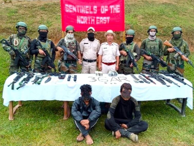Manipur Security Forces Arrest 2 Militants With Huge Cache Of Arms Ammo Drugs And Cash Security Forces Arrest Two Militants In Manipur, Arms & Ammo, Cash Seized