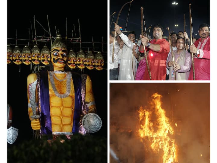 The event drew thousands of devotees on the ground to witness the annual ritual - the burning of an effigy of demon king Ravan.