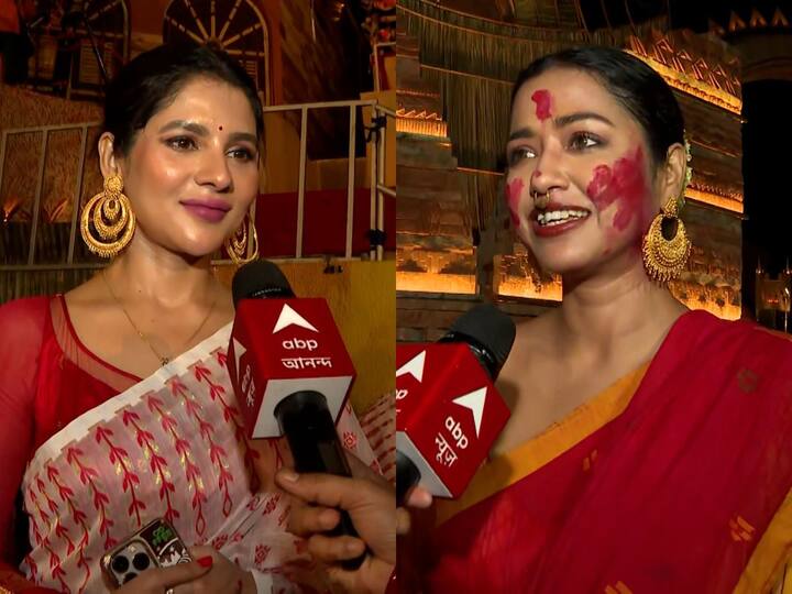 রাজডাঙা নব উদয় সঙ্ঘের পুজো মণ্ডপে সিঁদুর খেলায় হাজির হলেন অভিনেত্রী সোহিনী সরকার ও পায়েল সরকার।