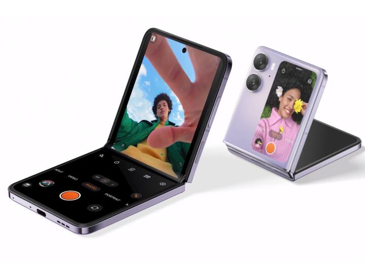 Oppo Find N2 Flip (Price: Rs 85,000) | Oppo's new Find N2 Flip, similar to the N3 Flip, features a 6.8-inch LTPO AMOLED display, 4,300mAh battery with 44W fast charging, and a 50MP primary camera. While it has a slightly less powerful chip and one less secondary camera than the N3 Flip, the Find N2 Flip offers excellent value for those looking for a budget-friendly alternative. [Image credit: Oppo]