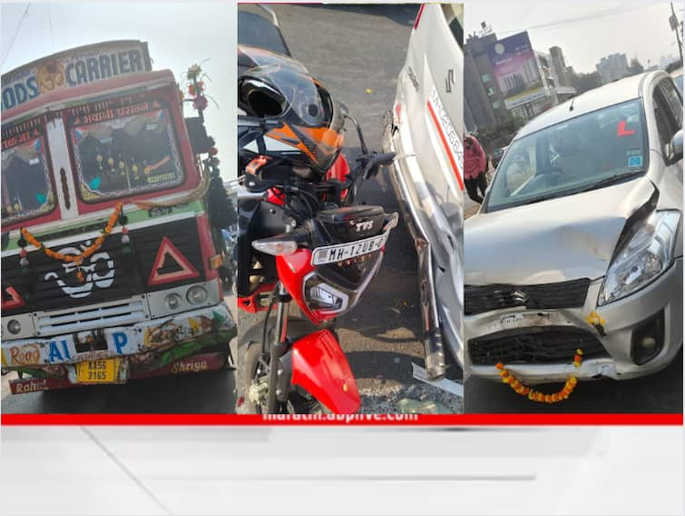 Pune Navale Bridge Accident  accidents on navle bridge continue truck collides with vehicles standing at signal Pune Navale Bridge Accident : नवले पुलावर विचित्र अपघात! सिग्नलला उभ्या असलेल्या वाहनांना सिमेंटच्या ट्रकची धडक, एकाचा दुर्दैवी मृत्यू