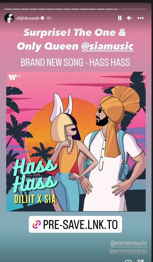 Diljit Dosanjh: ਦਿਲਜੀਤ ਦੋਸਾਂਝ ਵੱਲੋਂ ਇੱਕ ਹੋਰ ਧਮਾਕਾ, ਆਸਟ੍ਰੇਲੀਆਈ ਗਾਇਕਾ SIA ਨਾਲ ਮਿਲ ਗੀਤ 'Hass Hass' ਦਾ ਕੀਤਾ ਐਲਾਨ