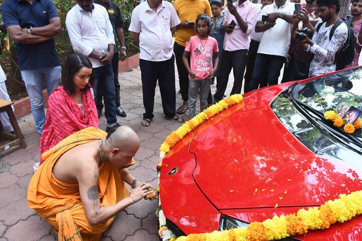 On Wednesday, she was seen performing puja for her new car at ISKCON temple in Mumbai.