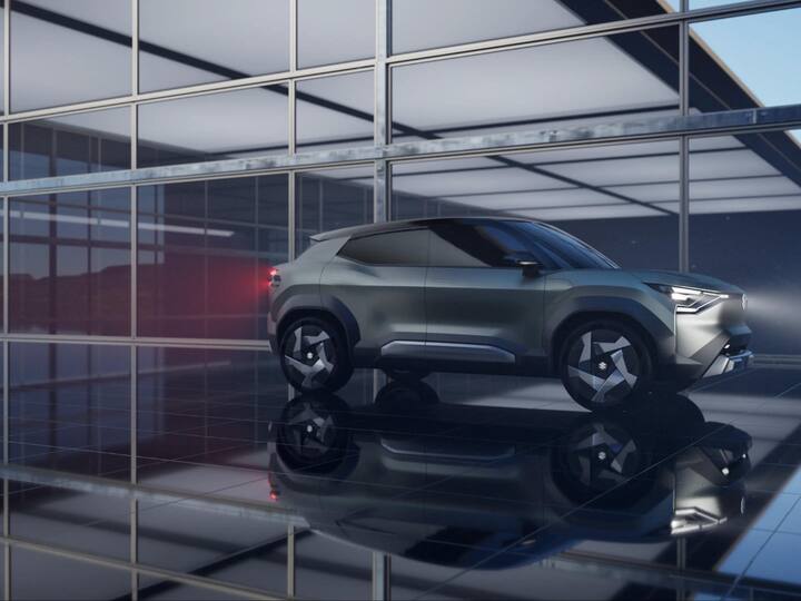 Compared to the concept shown at the Auto Expo, the styling is a bit different and closer to production. It has a boxy SUV look with slim LED lighting while thick cladding plus a silver skid plate is also there with big wheel arches. (Image Source: Maruti Suzuki)