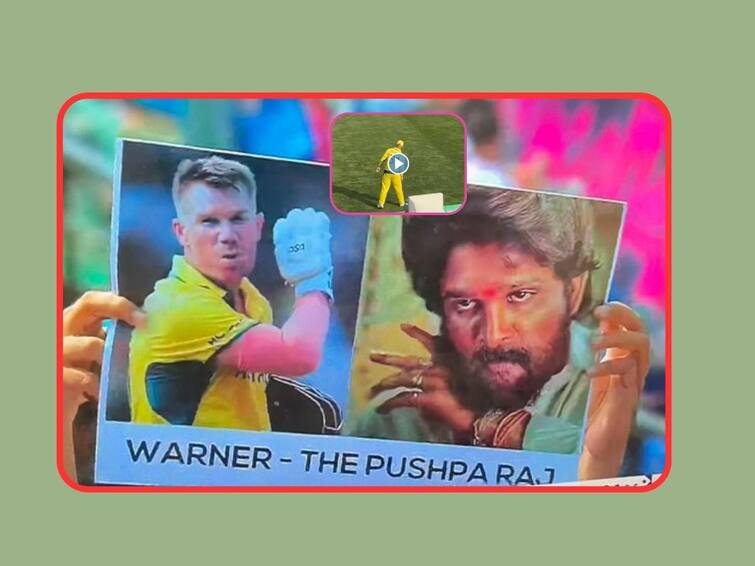 ICC Cricket World Cup 2023 David Warner with Pushpa dance in Australia vs New Zealand match David Warner with Pushpa Dance : शतक करताना 'झुकेगा नही साला' अन् आता भर मैदानात 'पुष्पा' स्टाईलने डान्स; डेव्हिड वाॅर्नर थांबायचं नाव घेईना!